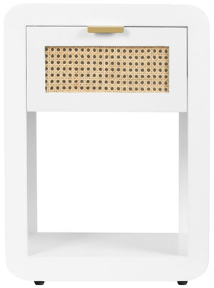 Langham Natural Cane / Engineered Wood / Metal Mid Century White Night Stand - 18" W x 14" D x 24" H