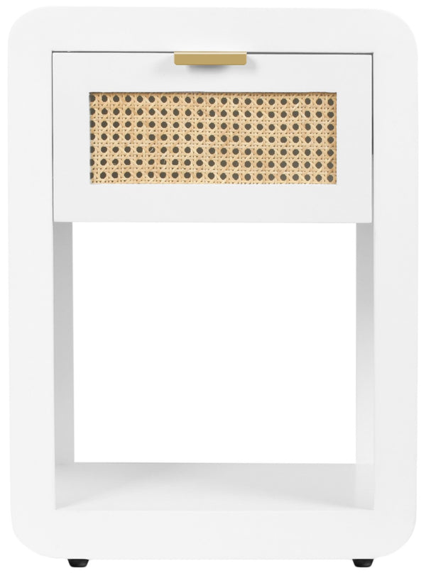 Langham Natural Cane / Engineered Wood / Metal Mid Century White Night Stand - 18" W x 14" D x 24" H