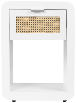 Langham Natural Cane / Engineered Wood / Metal Mid Century White Night Stand - 18" W x 14" D x 24" H