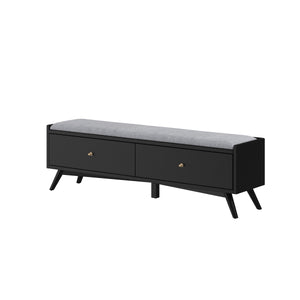 Alpine Furniture Flynn Bench, White 966BLK-12 Black Mahogany Solids & Okoume Veneer 59 x 15 x 18.5