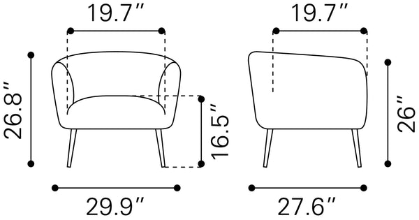 Zuo Modern Deco 100% Polyester, Plywood, Stainless Steel Modern Commercial Grade Accent Chair Gray, Gold 100% Polyester, Plywood, Stainless Steel