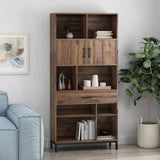 Fuller Contemporary Faux Wood Cube Unit Bookcase, Walnut and Black Noble House