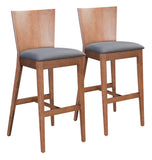 Zuo Modern Ambrose 100% Polyester, MDF, Rubberwood Scandinavian Commercial Grade Barstool Set - Set of 2 Walnut, Dark Gray 100% Polyester, MDF, Rubberwood