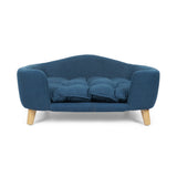 Ferncliffe Mid Century Small Plush Pet Bed, Navy Blue and Natural Finish Noble House