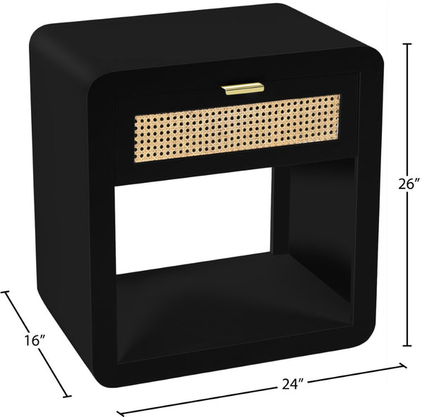 Langham Natural Cane / Engineered Wood / Metal Mid Century Black Night Stand - 24" W x 16" D x 26" H