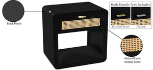 Langham Natural Cane / Engineered Wood / Metal Mid Century Black Night Stand - 24" W x 16" D x 26" H