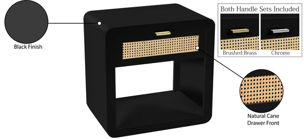 Langham Natural Cane / Engineered Wood / Metal Mid Century Black Night Stand - 24" W x 16" D x 26" H