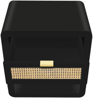 Langham Natural Cane / Engineered Wood / Metal Mid Century Black Night Stand - 24" W x 16" D x 26" H