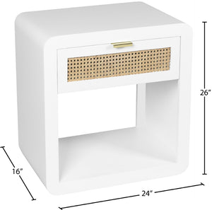 Langham Natural Cane / Engineered Wood / Metal Mid Century White Night Stand - 24" W x 16" D x 26" H
