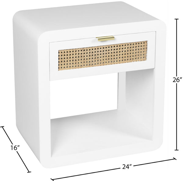 Langham Natural Cane / Engineered Wood / Metal Mid Century White Night Stand - 24" W x 16" D x 26" H
