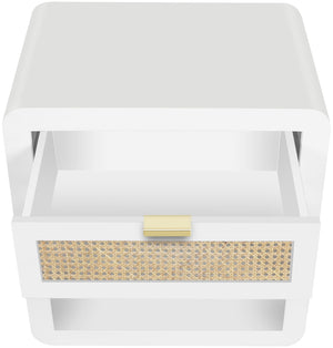 Langham Natural Cane / Engineered Wood / Metal Mid Century White Night Stand - 24" W x 16" D x 26" H