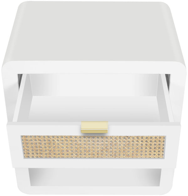 Langham Natural Cane / Engineered Wood / Metal Mid Century White Night Stand - 24" W x 16" D x 26" H