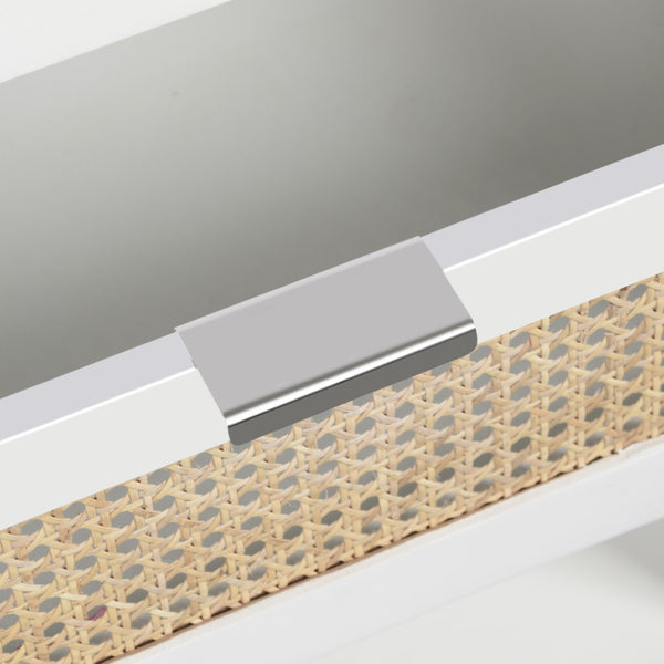 Langham Natural Cane / Engineered Wood / Metal Mid Century White Night Stand - 24" W x 16" D x 26" H