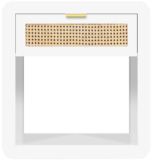 Langham Natural Cane / Engineered Wood / Metal Mid Century White Night Stand - 24" W x 16" D x 26" H