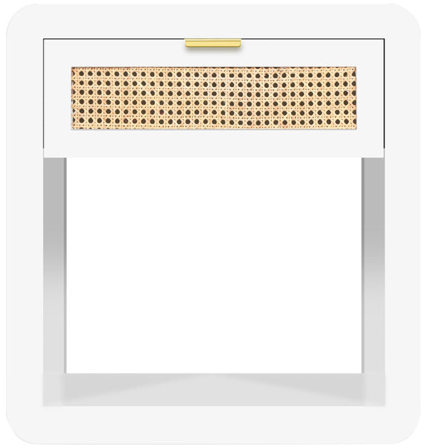 Langham Natural Cane / Engineered Wood / Metal Mid Century White Night Stand - 24" W x 16" D x 26" H