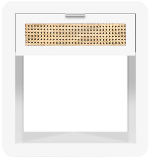 Langham Natural Cane / Engineered Wood / Metal Mid Century White Night Stand - 24" W x 16" D x 26" H