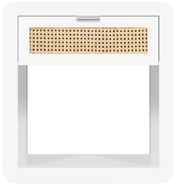 Langham Natural Cane / Engineered Wood / Metal Mid Century White Night Stand - 24" W x 16" D x 26" H