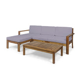 Santa Ana Outdoor 3 Seater Acacia Wood Sofa Sectional with Cushions, Teak and Dark Gray Noble House