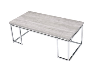 Chafik Contemporary Coffee Table WOOD TOP) Natural Oak (Paper Veneer) • METAL BASE) Chromed Metal Tube 85370-ACME