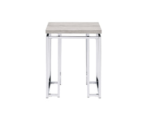 Chafik Contemporary End Table WOOD TOP) Natural Oak (Paper Veneer) • METAL BASE) Chromed Metal Tube 85372-ACME