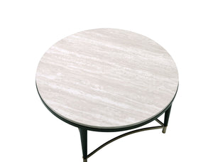 Ayser Contemporary Coffee Table WOOD TOP) White Washed (Paper Veneer) • METAL BASE) Black & Gold Supports (Brass) 85380-ACME