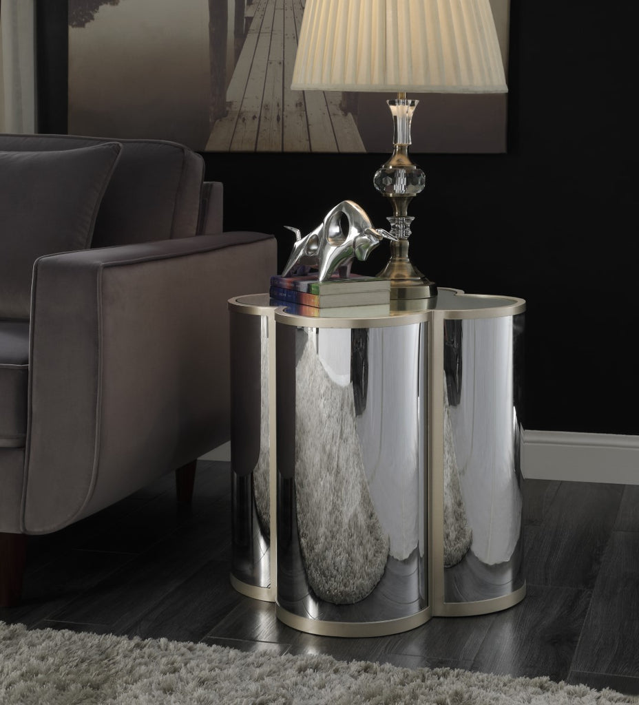Clover Contemporary End Table Silver & Champagne Finish 85397-ACME