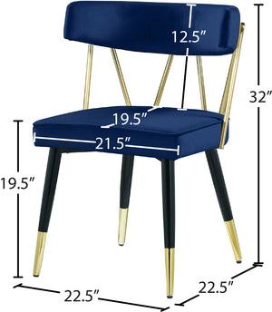 Rheingold Velvet / Engineered Wood / Iron / Foam Contemporary Navy Velvet Dining Chair - 22.5" W x 22.5" D x 32" H