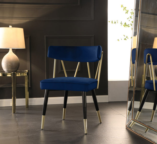 Rheingold Velvet / Engineered Wood / Iron / Foam Contemporary Navy Velvet Dining Chair - 22.5" W x 22.5" D x 32" H