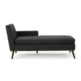 Stormi Mid-Century Modern Tufted Fabric Chaise Lounge, Muted Dark Gray and Walnut Noble House