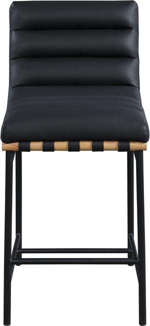 Burke Boucle Fabric / Faux Leather / Iron / Oak Veneer /  Foam Contemporary Black Faux Leather Counter Stool - 18" W x 23.5" D x 37" H