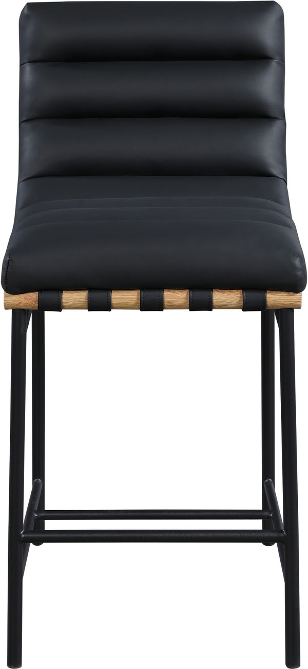 Burke Boucle Fabric / Faux Leather / Iron / Oak Veneer /  Foam Contemporary Black Faux Leather Counter Stool - 18" W x 23.5" D x 37" H