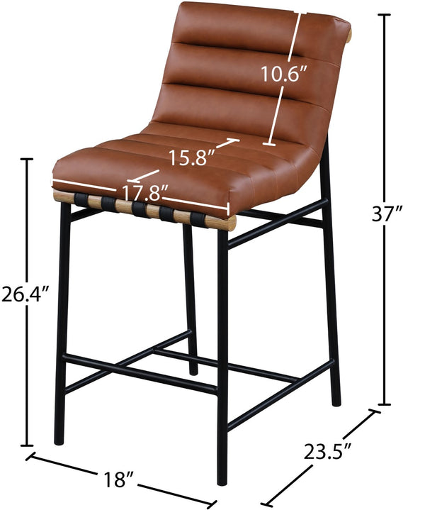 Burke Boucle Fabric / Faux Leather / Iron / Oak Veneer /  Foam Contemporary Cognac Faux Leather Counter Stool - 18" W x 23.5" D x 37" H