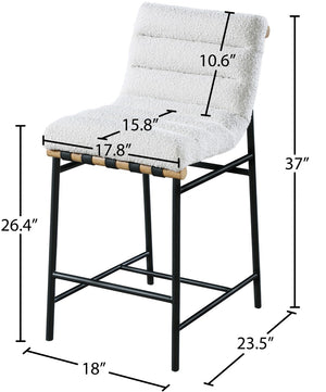 Burke Boucle Fabric / Faux Leather / Iron / Oak Veneer /  Foam Contemporary Cream Faux Leather Counter Stool - 18" W x 23.5" D x 37" H