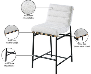 Burke Boucle Fabric / Faux Leather / Iron / Oak Veneer /  Foam Contemporary Cream Faux Leather Counter Stool - 18" W x 23.5" D x 37" H