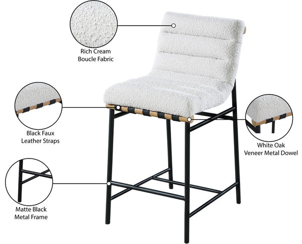 Burke Boucle Fabric / Faux Leather / Iron / Oak Veneer /  Foam Contemporary Cream Faux Leather Counter Stool - 18" W x 23.5" D x 37" H