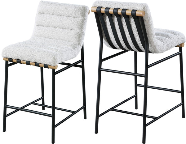 Burke Boucle Fabric / Faux Leather / Iron / Oak Veneer /  Foam Contemporary Cream Faux Leather Counter Stool - 18" W x 23.5" D x 37" H