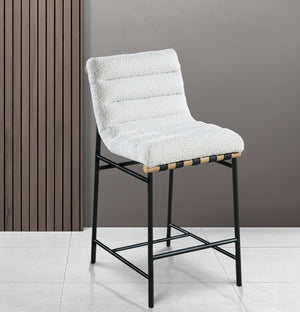 Burke Boucle Fabric / Faux Leather / Iron / Oak Veneer /  Foam Contemporary Cream Faux Leather Counter Stool - 18" W x 23.5" D x 37" H
