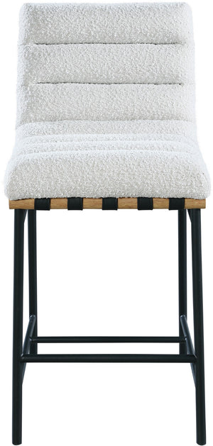 Burke Boucle Fabric / Faux Leather / Iron / Oak Veneer /  Foam Contemporary Cream Faux Leather Counter Stool - 18" W x 23.5" D x 37" H