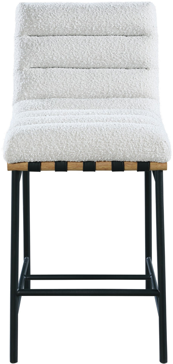 Burke Boucle Fabric / Faux Leather / Iron / Oak Veneer /  Foam Contemporary Cream Faux Leather Counter Stool - 18" W x 23.5" D x 37" H