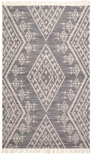 Savona Bohemian Geometric Flatweave Rug, Dusty Blue/Ivory, 9ft x 12ft Area Rug