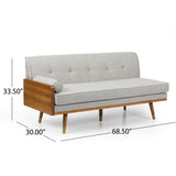 Fluhr Mid-Century Modern Fabric Chaise Sectional, Beige and Dark Walnut Noble House