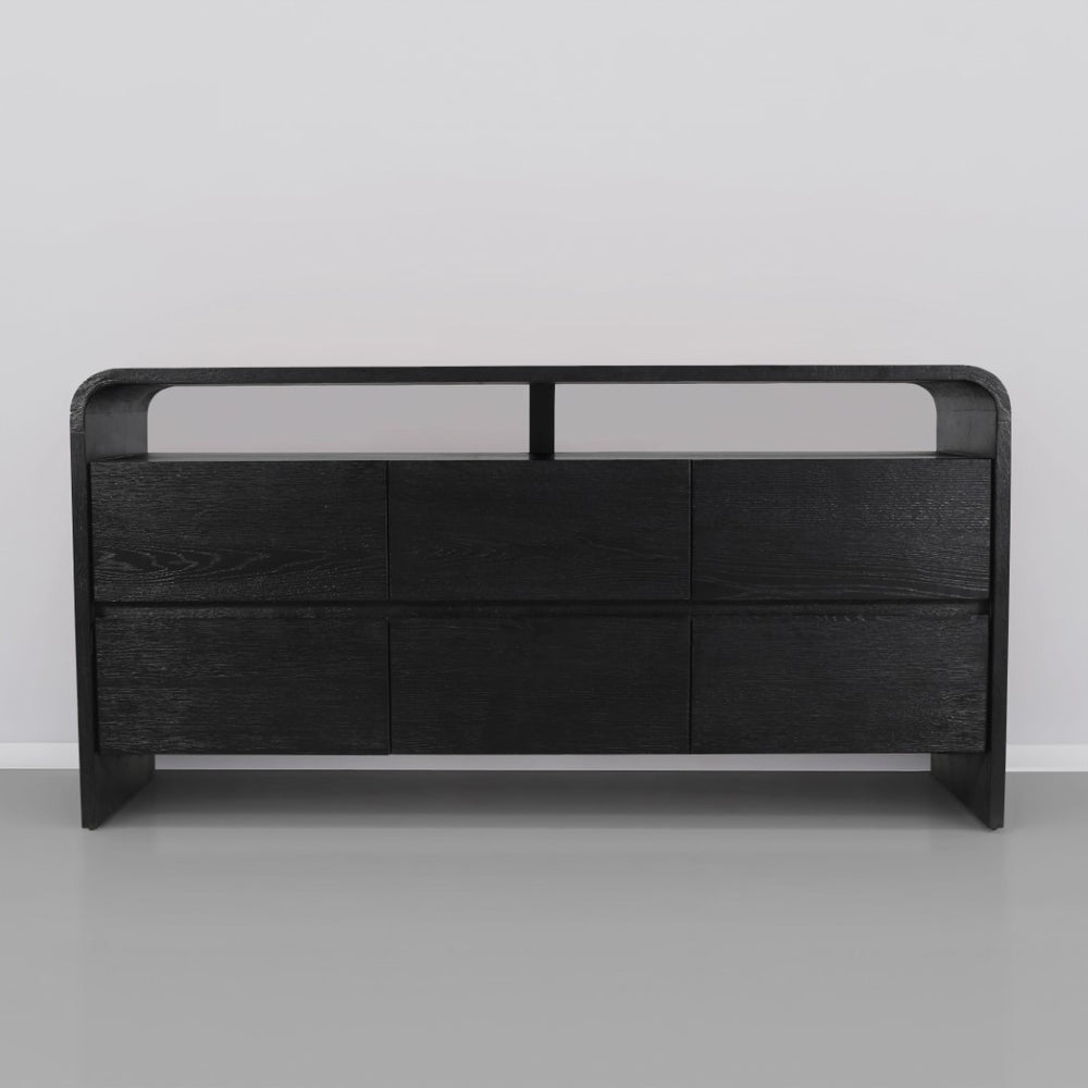 Cresthill Oak Wood Mid-Century Black Dresser - 60" W x 18" D x 30" H