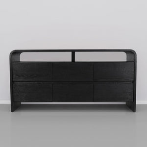 Cresthill Oak Wood Mid-Century Black Dresser - 60" W x 18" D x 30" H