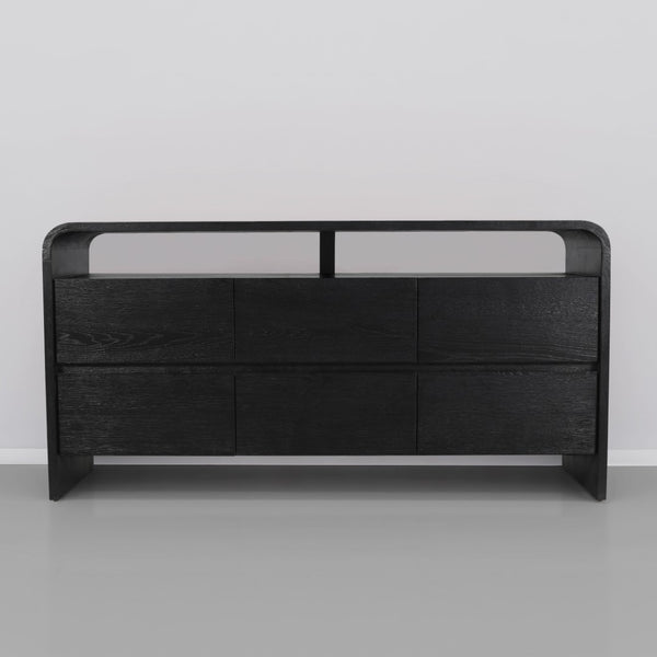 Cresthill Oak Wood Mid-Century Black Dresser - 60" W x 18" D x 30" H