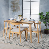 Noble House Francie Mid-Century Modern 5 Piece Dining Set, Beige and Natural Oak