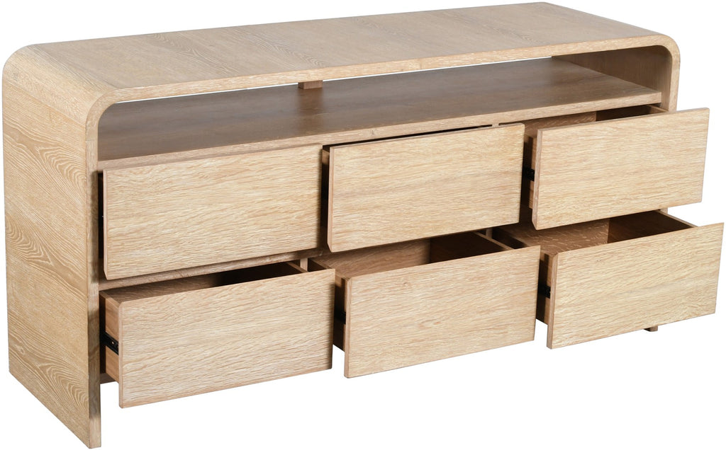 Cresthill Oak Wood Mid-Century Natural Dresser - 60" W x 18" D x 30" H