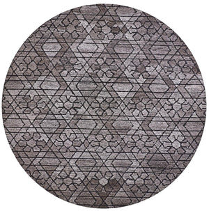 Asher Geometric Floral Wool Rug, Vapor Gray/Black, 8ft x 8ft Round
