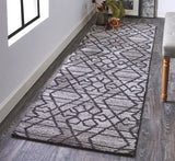 Asher Geometric Floral Wool Rug, Vapor Gray/Black, 2ft - 6in x 8ft, Runner