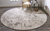 Asher Geometric Tufted Wool Rug, Opal Gray/Warm Gray, 8ft x 8ft Round