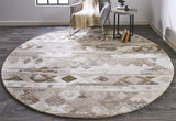 Asher Gradient Distressed Diamond Wool Rug, Ivory/Brown, 8ft x 8ft Round